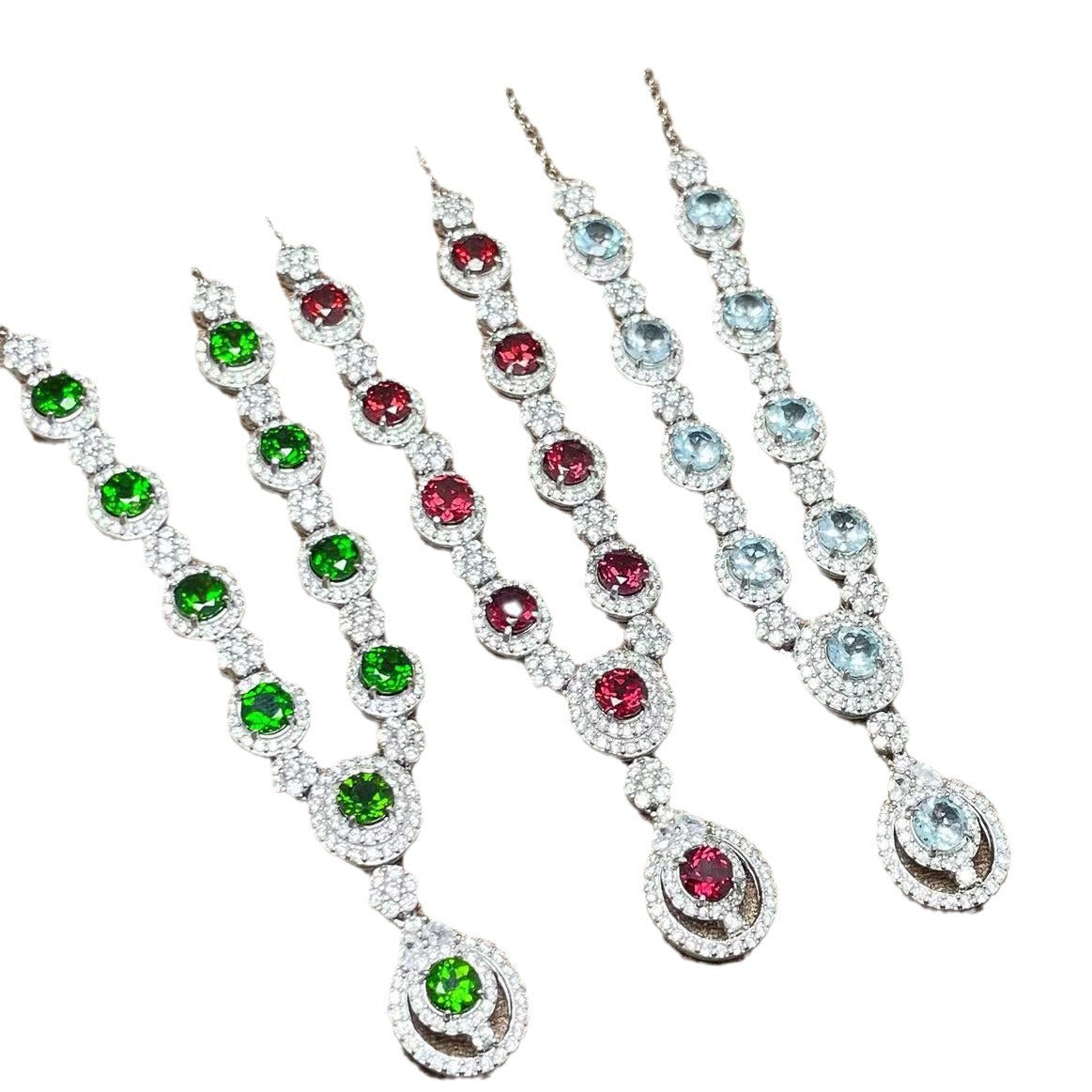 Luxury Necklace Collarbone Chain S925 Silver Inlaid with Natural Magnesia Garnet Aquamarine Diopside Multi-Gemstone Chain
