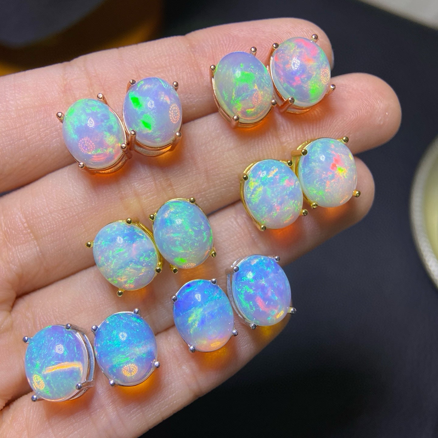 S925 Silver Inlaid Main Stone 9x11 Natural White Opal Earrings