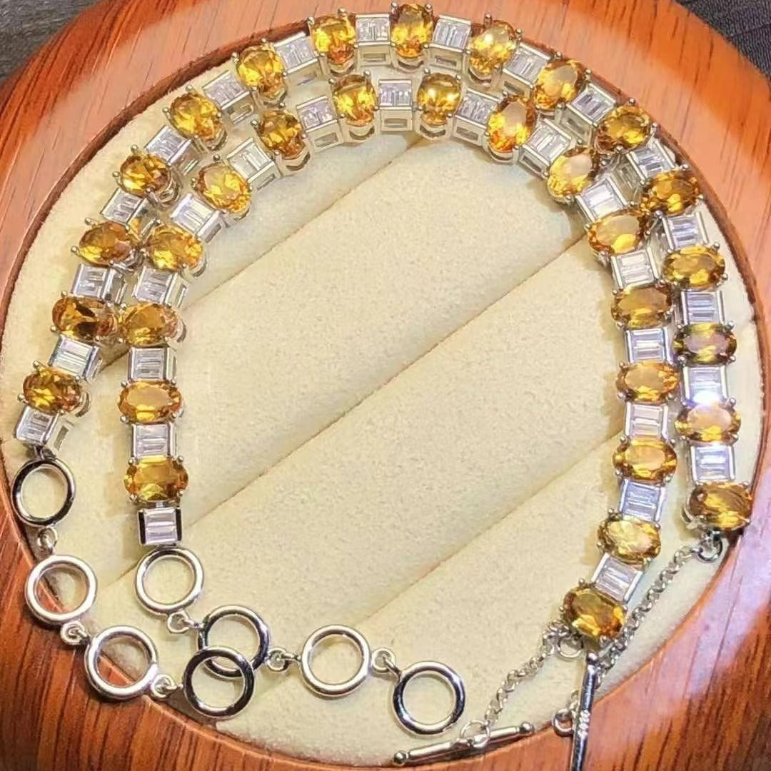 Bracelet en cristal jaune naturel et argent S925, style élégant et simple pour femme 