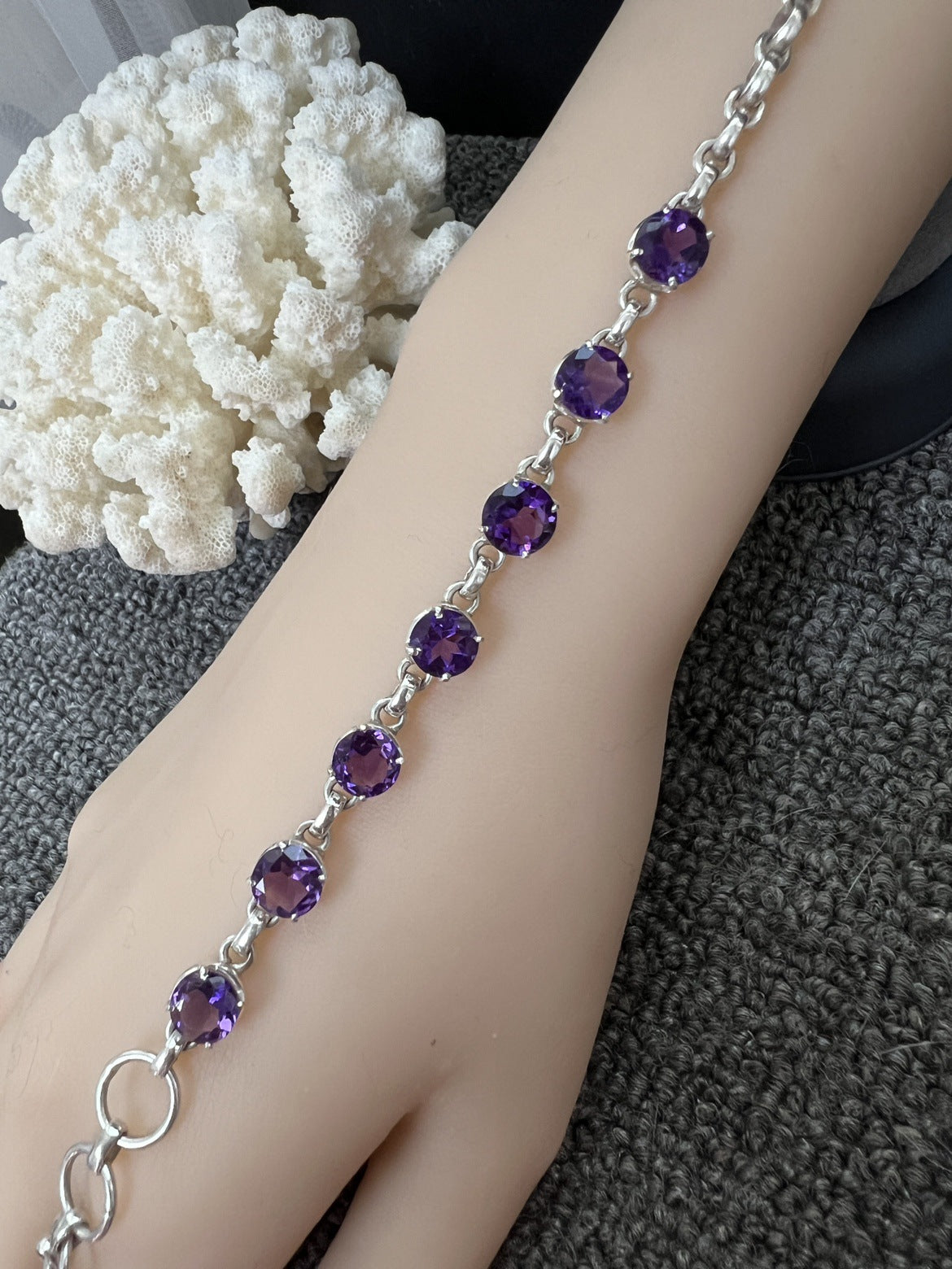 Nepal Handmade 925 Inlaid Yellow Crystal Ruby Amethyst Opal Stone Vintage Bracelet