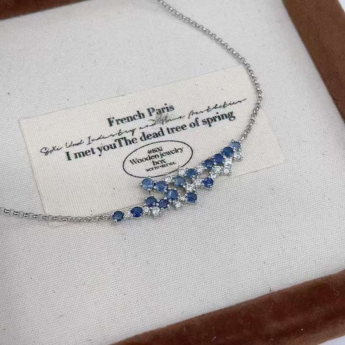S925 Sterling Silver Wisteria Flower Smile Sweet Sapphire Necklace