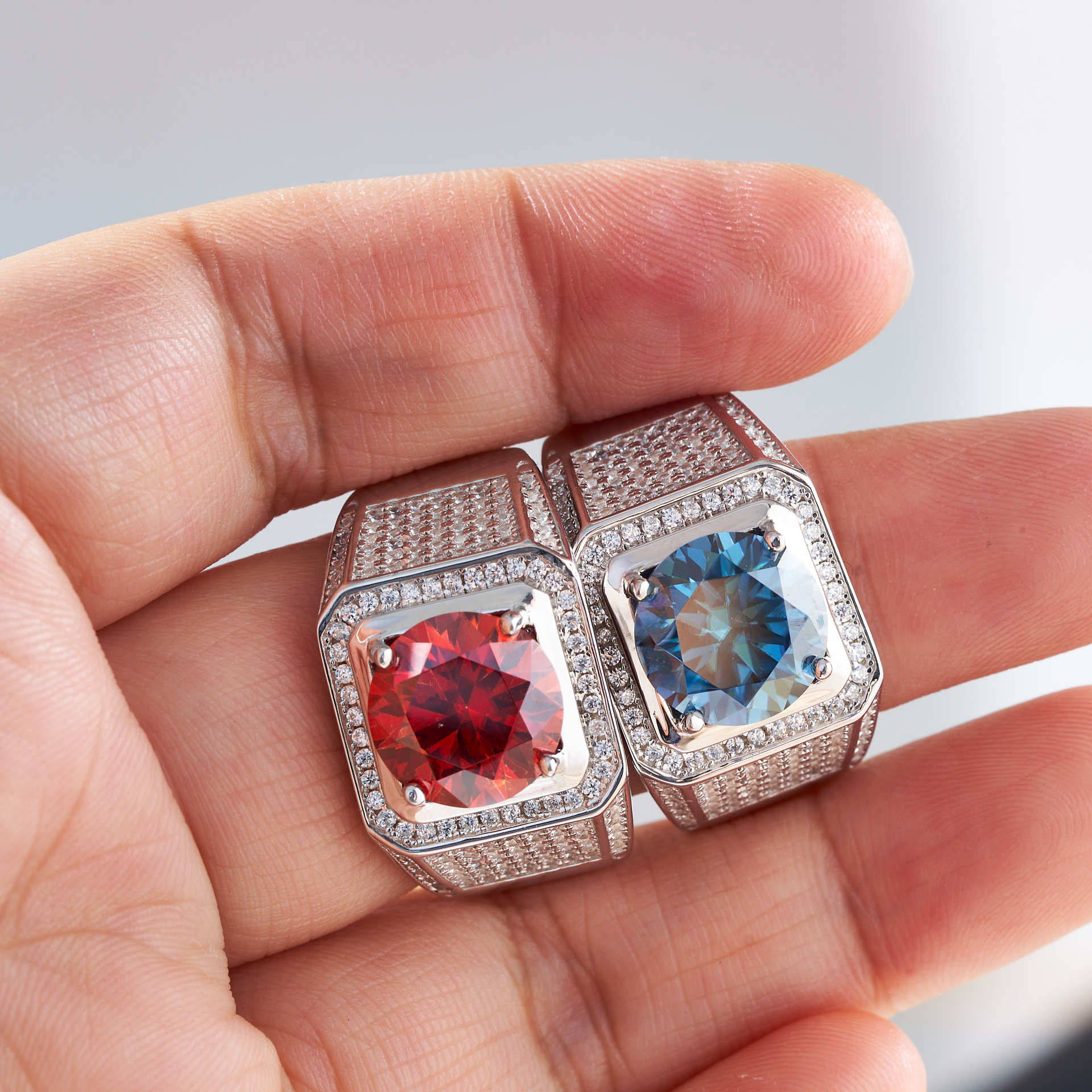 Sterling Silver S925 Moissanite Women's Ring 5 Carat 11mm Deep Sapphire Blue Red Moissanite Men's Ring
