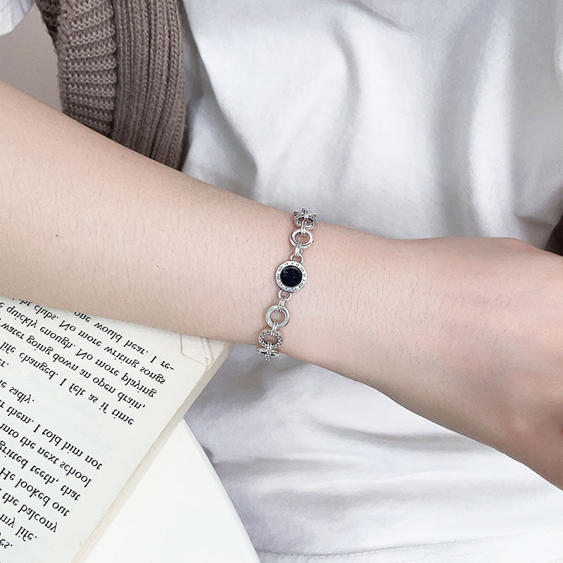 S925 Sterling Silver Black Enamel Bracelet for Women New Roman Numeral Splicing High-end Original Design Bracelet