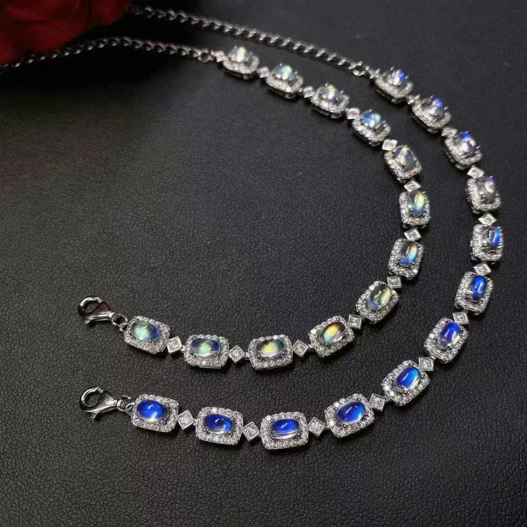 Bracelet en pierre de lune naturelle, design tendance, incrusté d'argent S925, bracelet femme simple en pierre de lune 