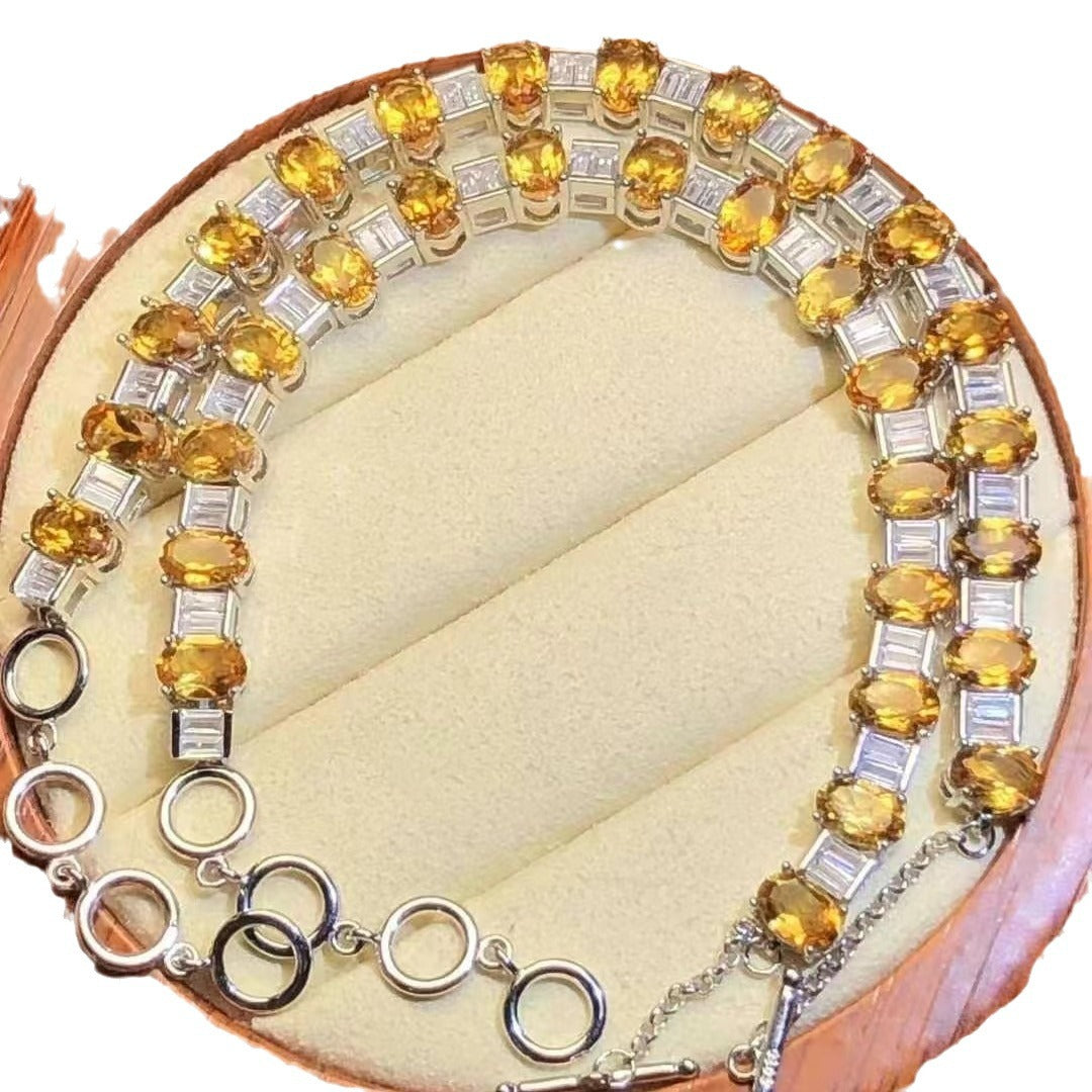 Bracelet en cristal jaune naturel et argent S925, style élégant et simple pour femme 
