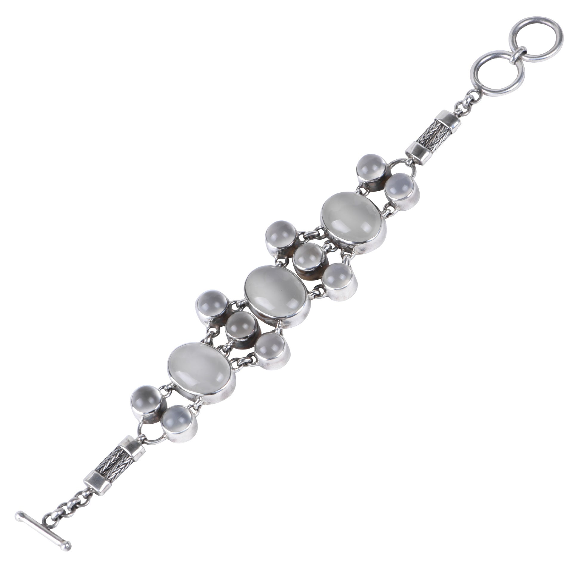 S925 Silver Jewelry Bracelet Vintage Distressed Inlaid with Egg White Agate Moonstone Fashion Women's Bracelet