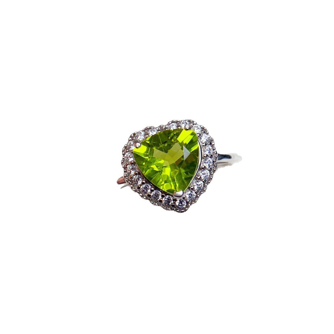 S925 Silver Inlaid Main Stone 8*8mm Natural Peridot Ring