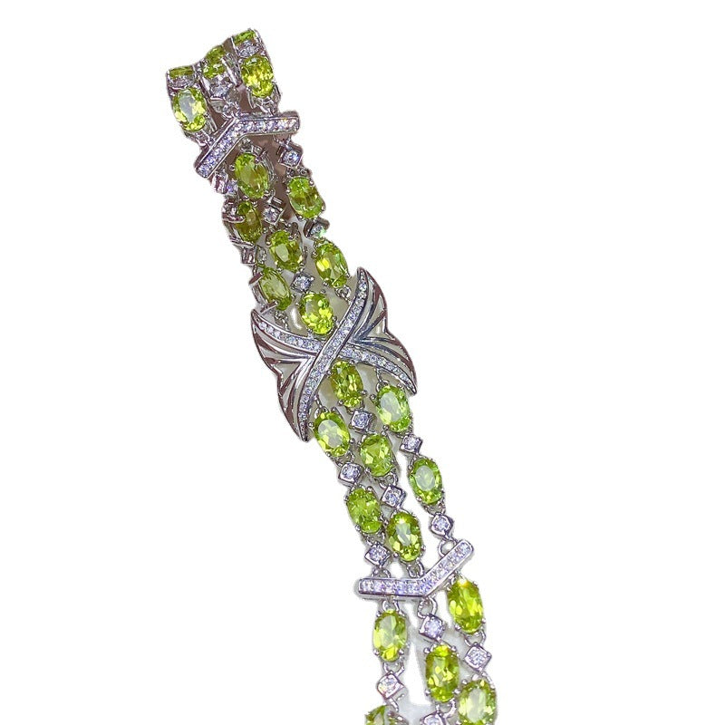 Luxury Light Luxury Style 925 Silver Jewelry Natural Peridot Bracelet