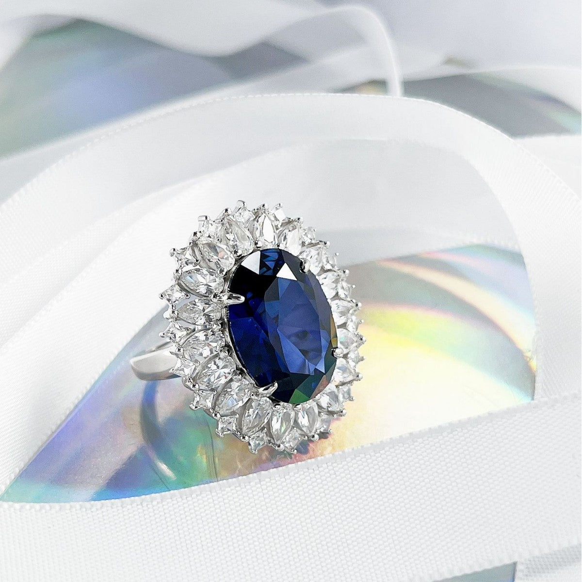 S925 Sterling Silver Sapphire Ring Hand Jewelry Light Luxury Super Flash High-grade Ring