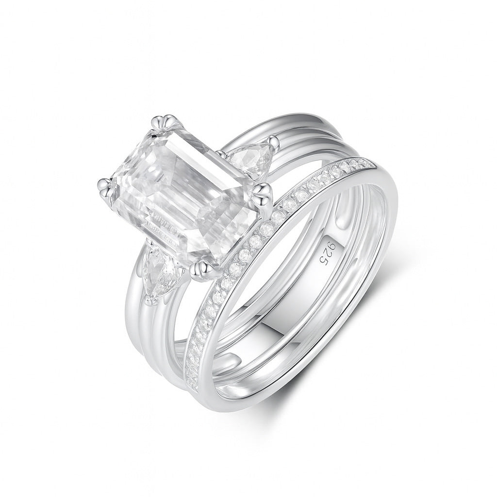 S925 Silver Set Ring Square Moissanite Ring Set Fashion Combination Ring Amazon Hot Sale Wholesale