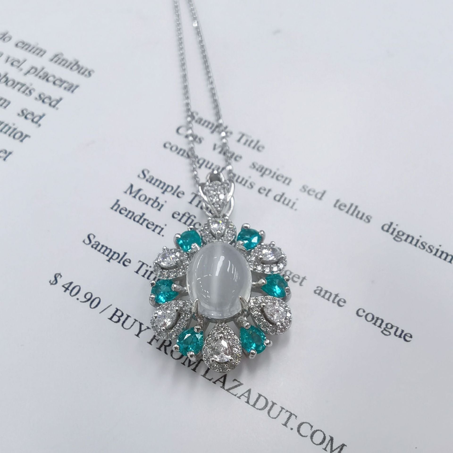 S925 Silver Platinum Plated Inlaid Moonstone Pendant Ring Jewelry Set