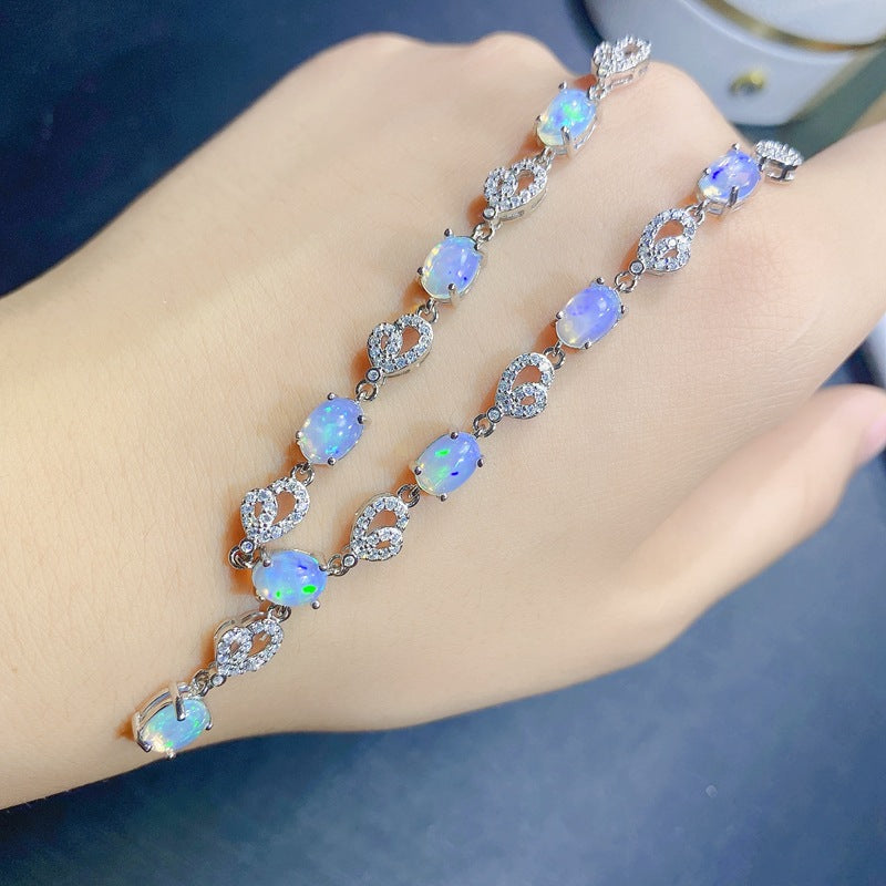 5*7mm Women's Chain Japanese Style Light Luxury Fire Color Gemstone Natural Opal Necklace