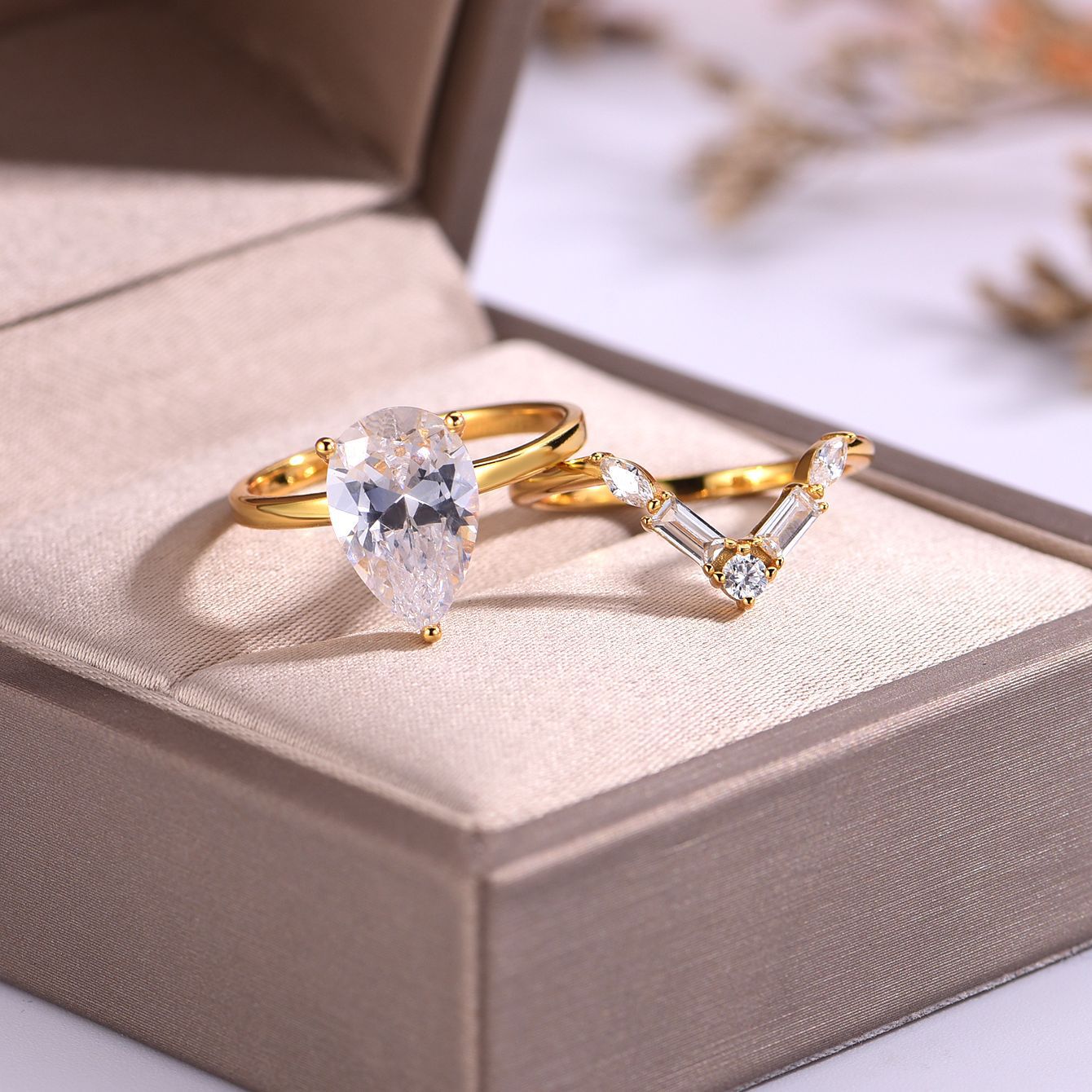 Ensemble de bagues empilables en argent S925 et moissanite, forme goutte d'eau, style simple et élégant, en promotion 