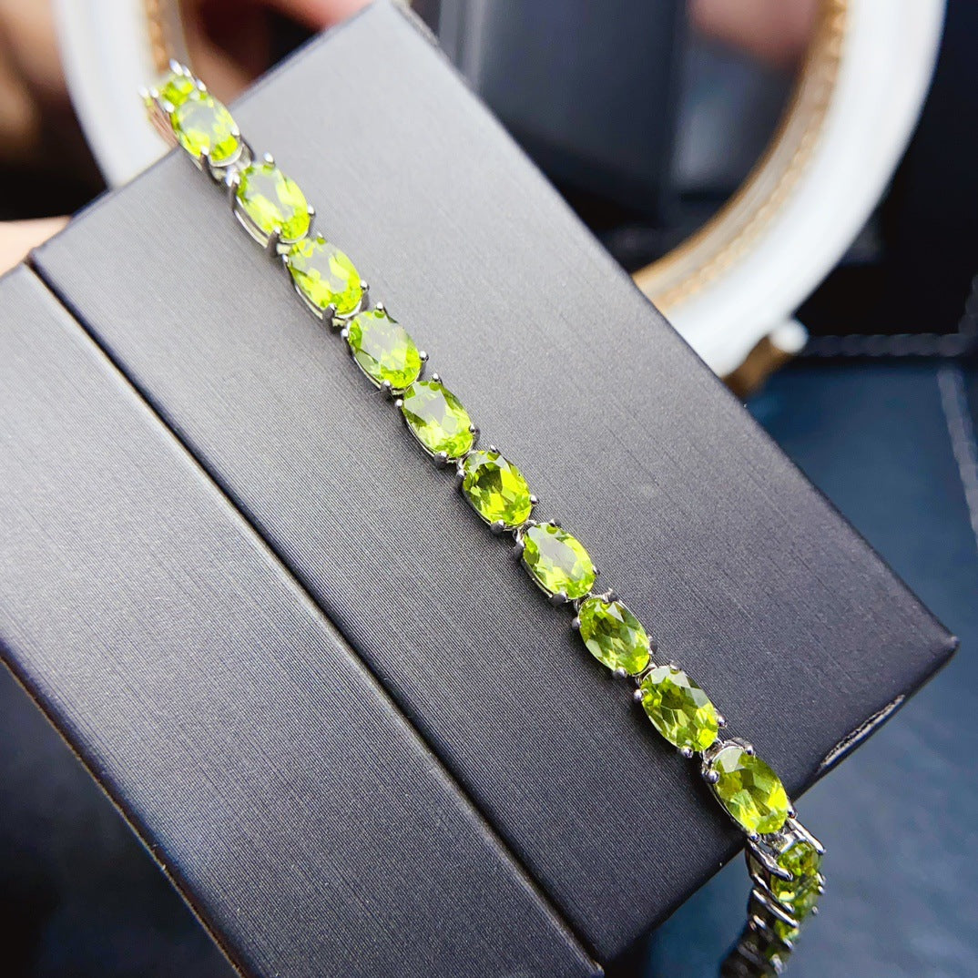 S925 Silver Inlaid Main Stone 4*6 Natural Peridot Bracelet
