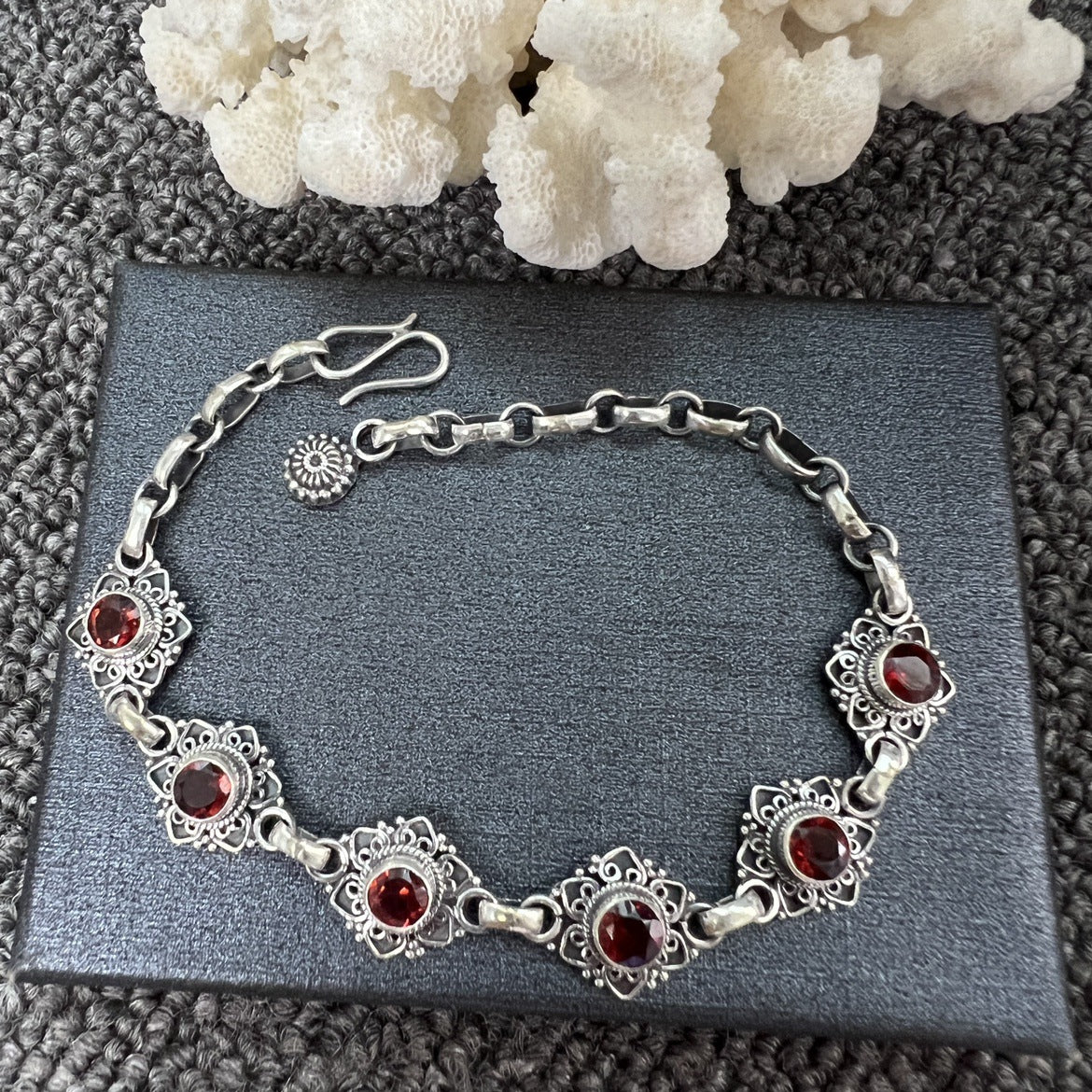 Nepal Handmade 925 Inlaid Yellow Crystal Ruby Amethyst Opal Stone Vintage Bracelet