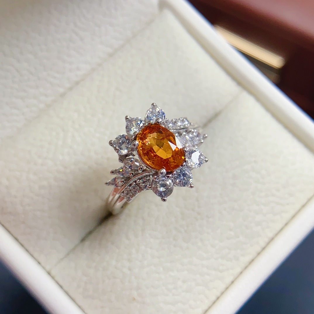 Niche High-End Feel 6*7mm Natural Fanta Garnet Ring S925 Earrings