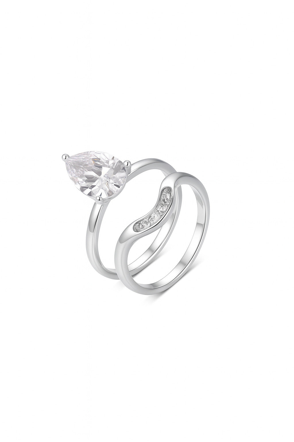 Ensemble deux pièces en argent S925, bague en moissanite avec pierre principale en forme de goutte d'eau, serti indépendant, en promotion. Vente en gros. 