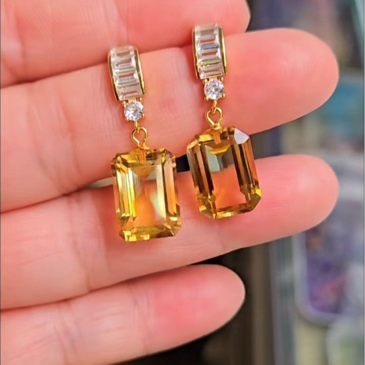 Natural Brazilian Precision Craft S925 Silver Inlaid Yellow Crystal Earrings