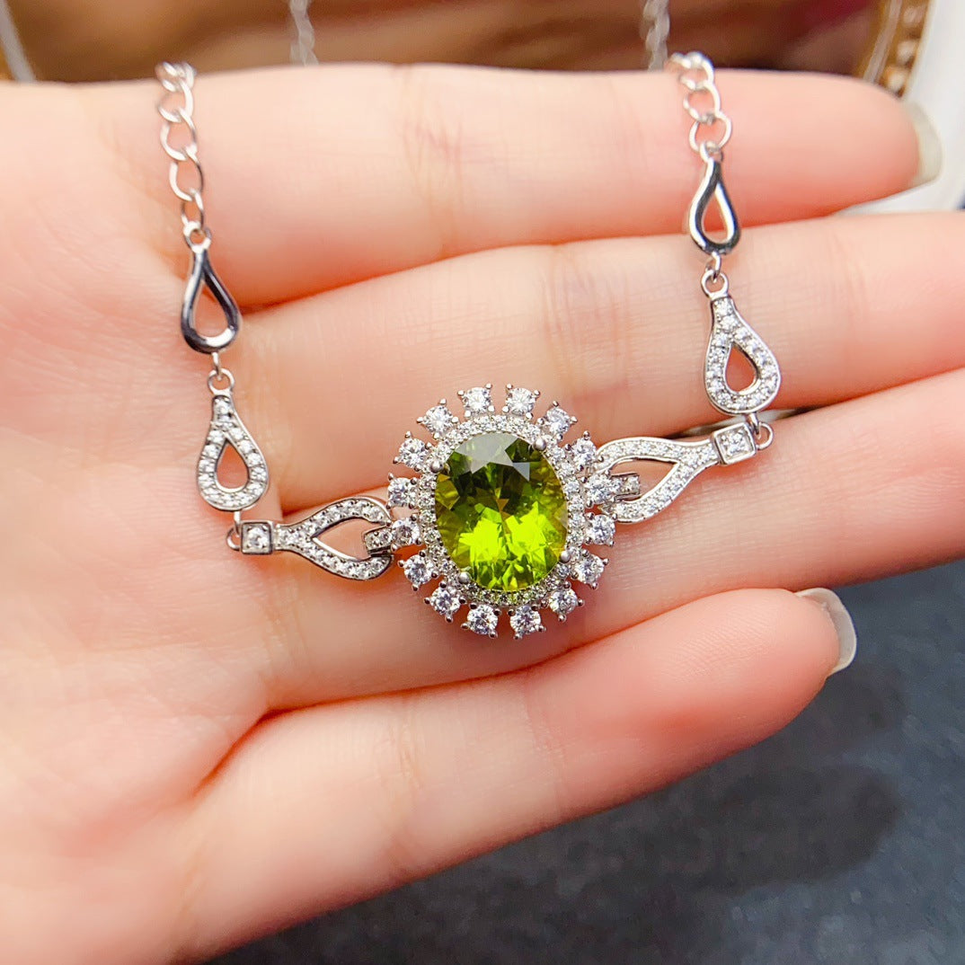 S925 Silver Inlaid Main Stone 9*11 Natural Peridot Bracelet