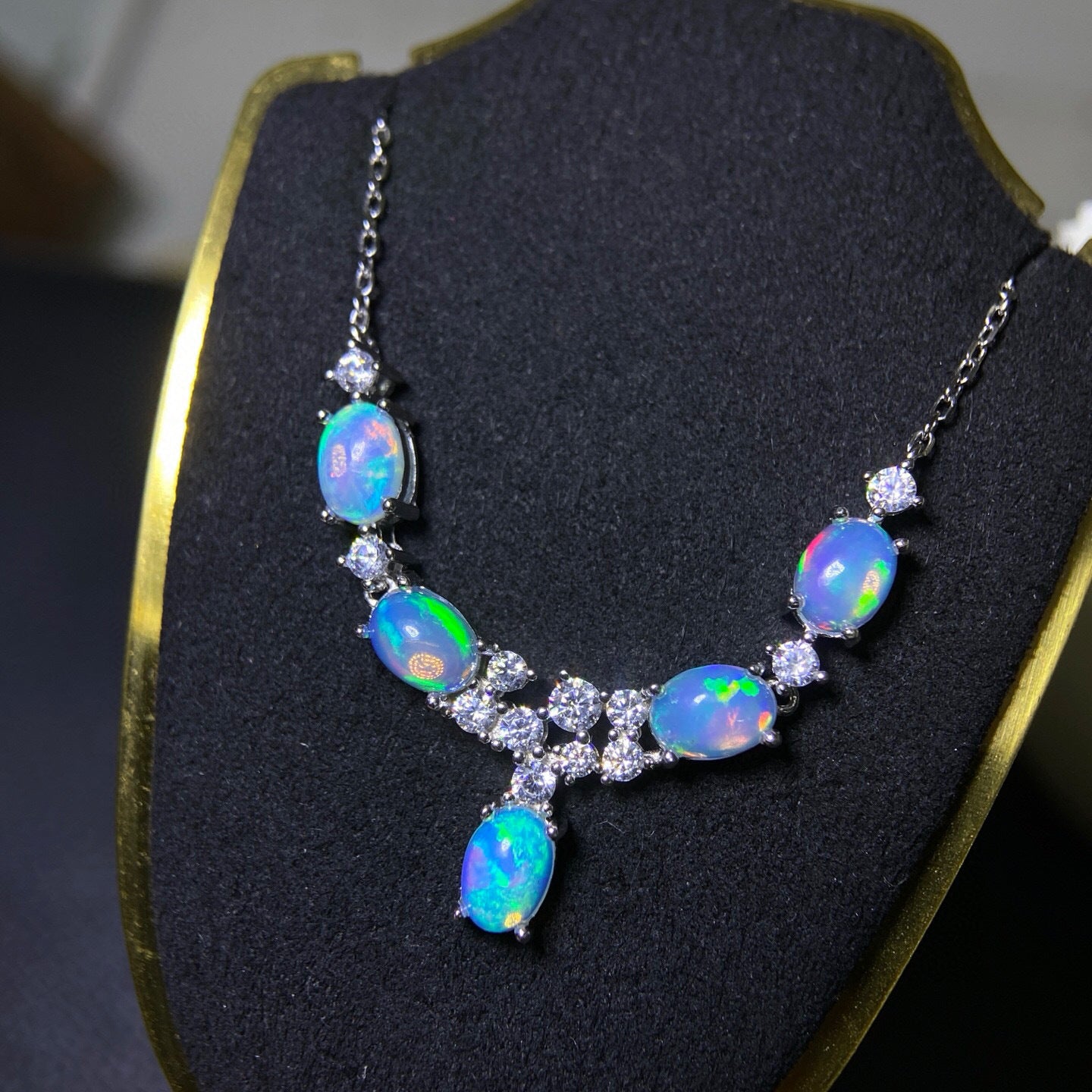 S925 Silver Fine Craft Inlaid Main Stone 5*7mm Pure Natural Opal Necklace Crystal Clean Bracelet