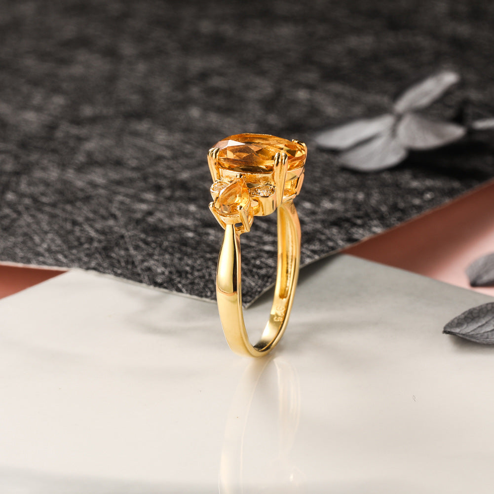 S925 Silver Fashion Noble Ring Yellow Crystal Ring