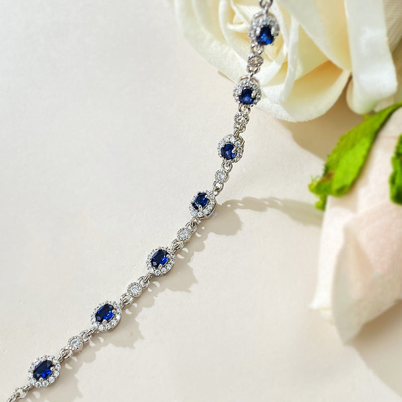 S925 silver simulation sapphire 3*4 oval drill bracelet