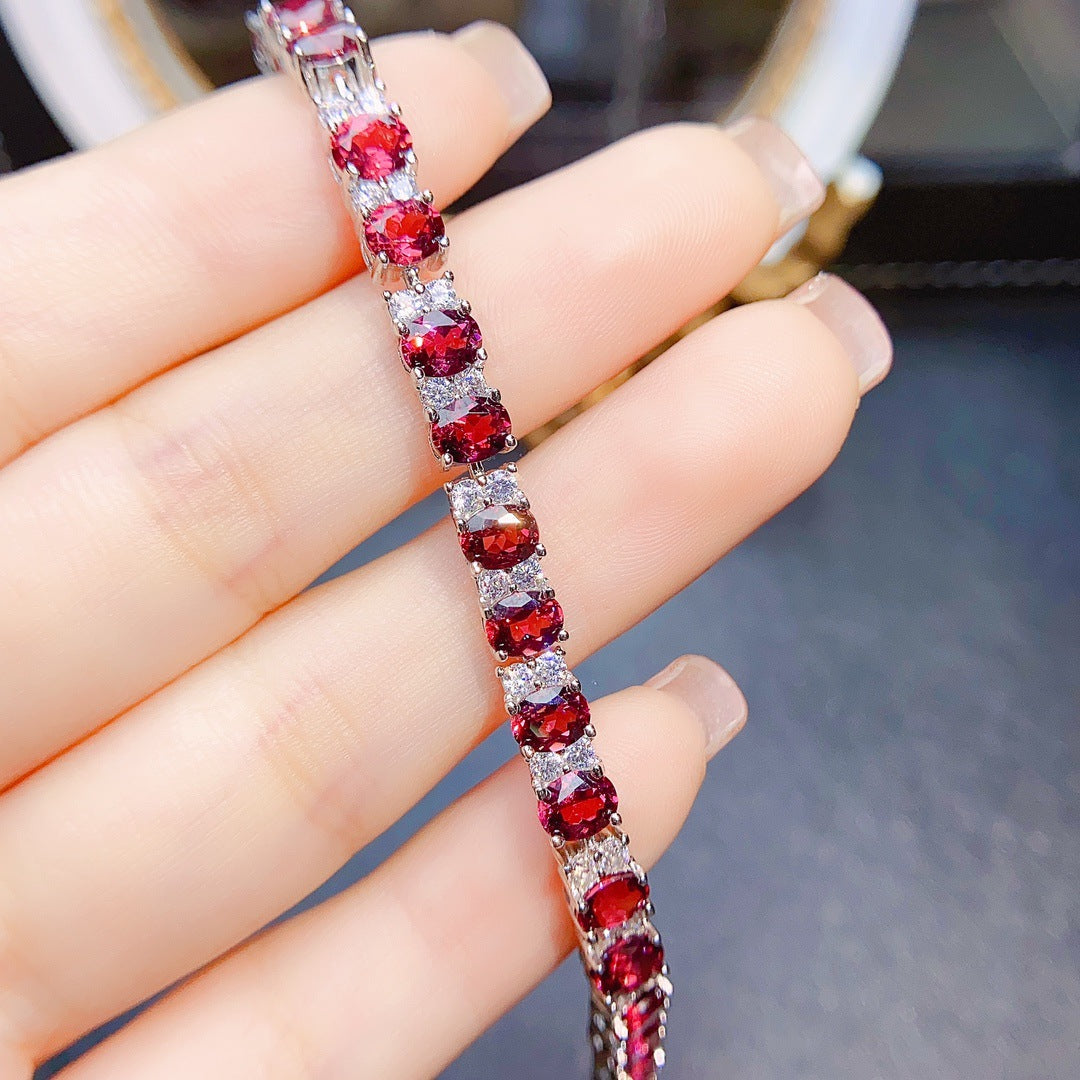 S925 Silver Inlaid Main Stone 4*5 Natural Garnet Bracelet