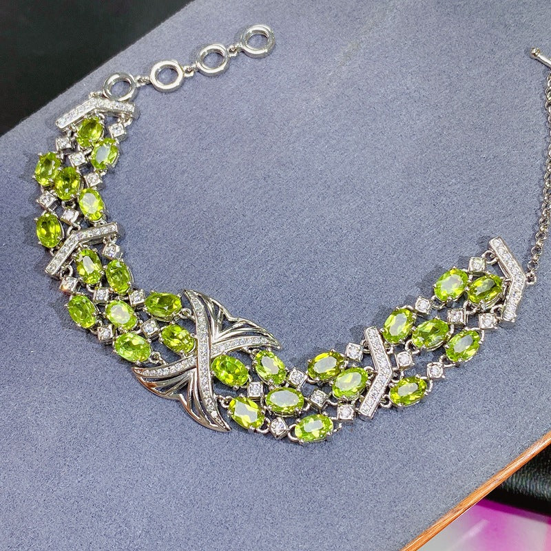 Luxury Light Luxury Style 925 Silver Jewelry Natural Peridot Bracelet