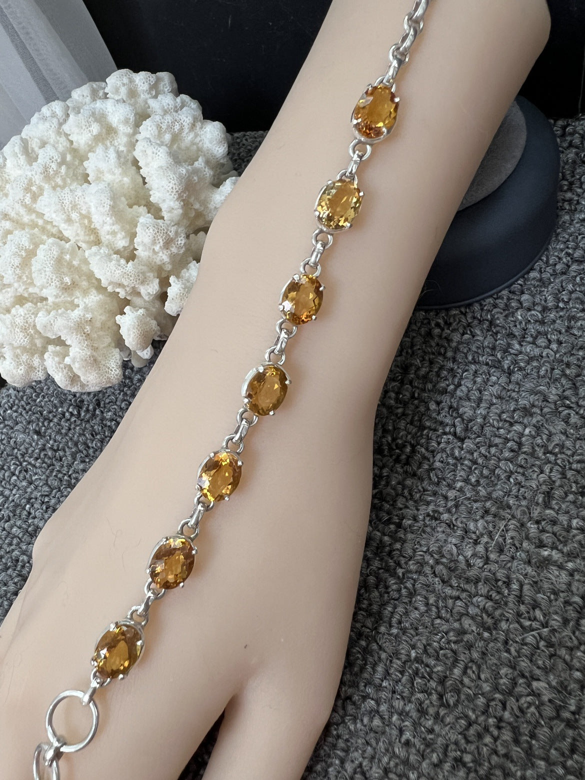 Nepal Handmade 925 Inlaid Yellow Crystal Ruby Amethyst Opal Stone Vintage Bracelet