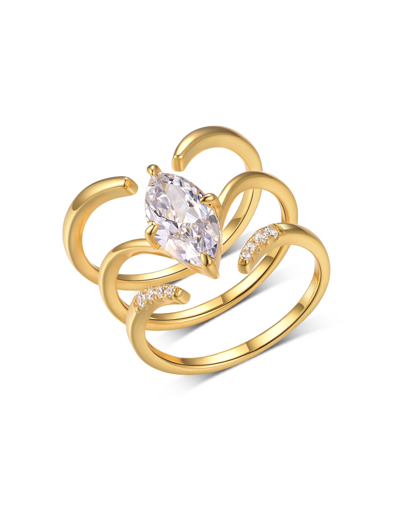 S925 Silver Set Inlaid with Marquise Moissanite Ring Combination Independent Hot Sale Fashion Elegant Style