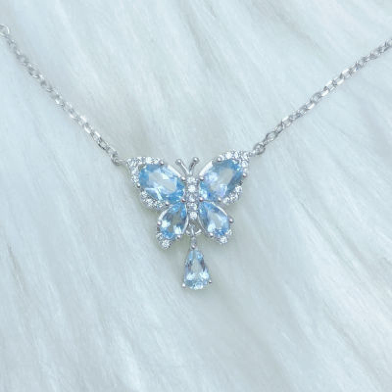 Natural Raw Santa Maria Aquamarine Butterfly Pendant