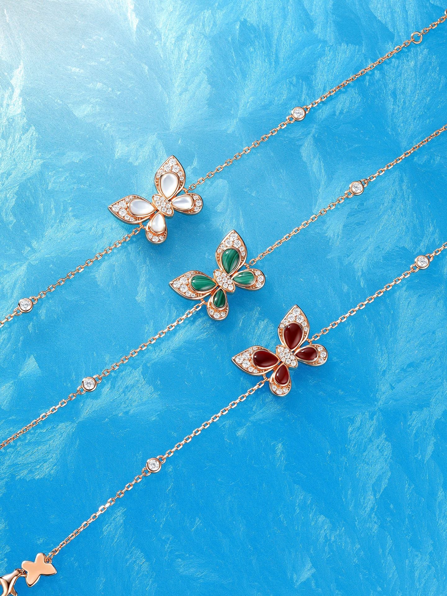 Inlaid Red Agate White Mother-of-Pearl Turquoise Sterling Silver Butterfly Bracelet