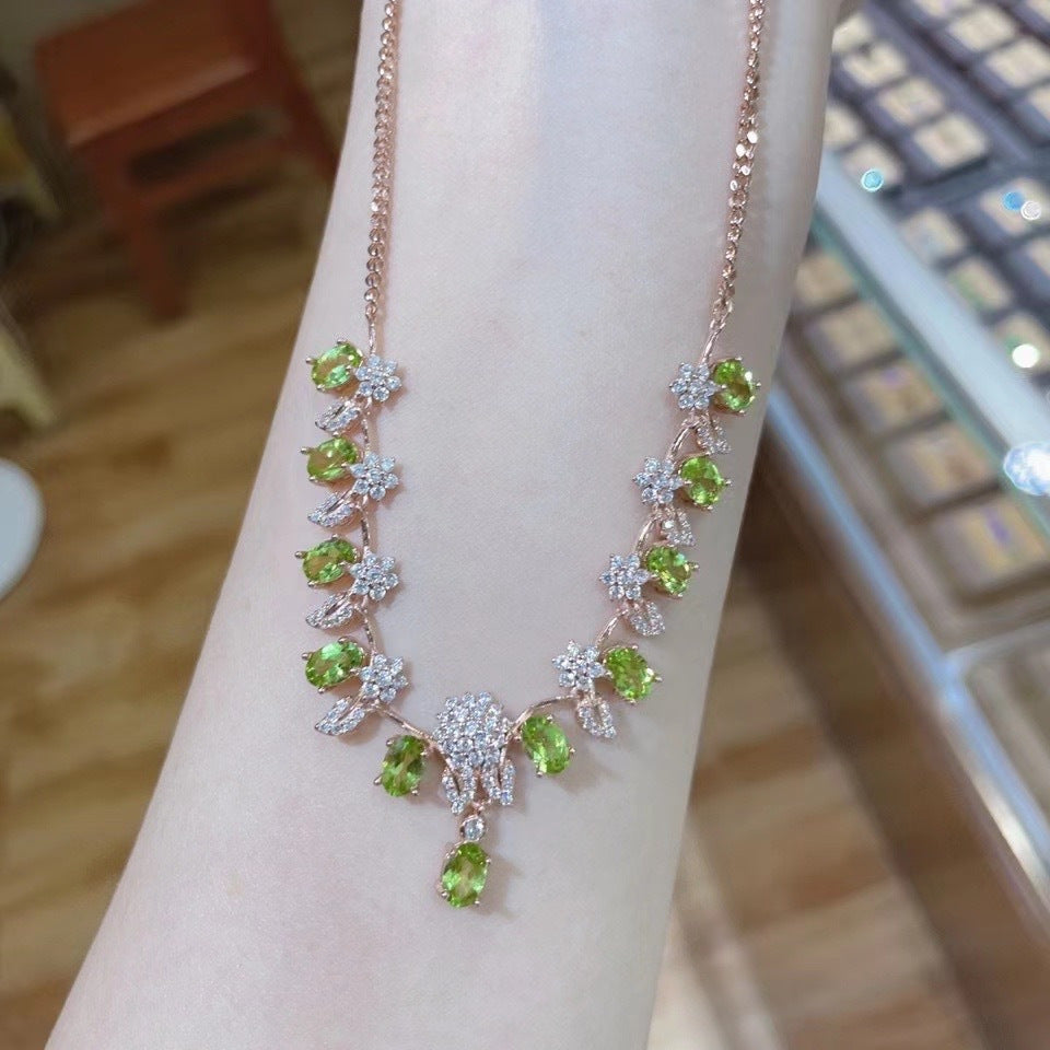 Caibao Jewelry 925 Silver Inlaid Chain Main Stone 4*6mm Natural Peridot