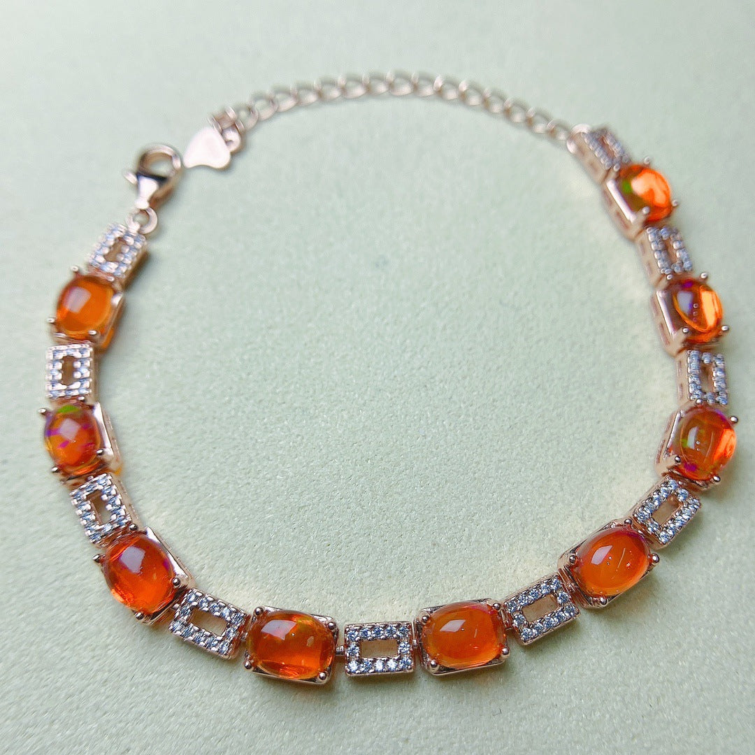S925 Silver Inlaid Main Stone 5*7 Natural Fire Opal Bracelet