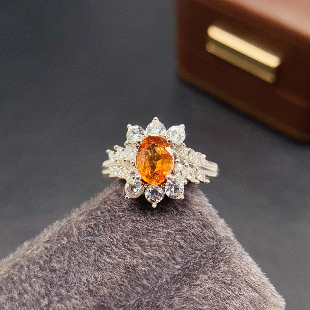 Niche High-End Feel 6*7mm Natural Fanta Garnet Ring S925 Earrings