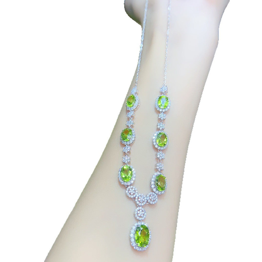 S925 Silver Inlaid Main Stone Olive 6*8+7*9 Natural Olive Necklace