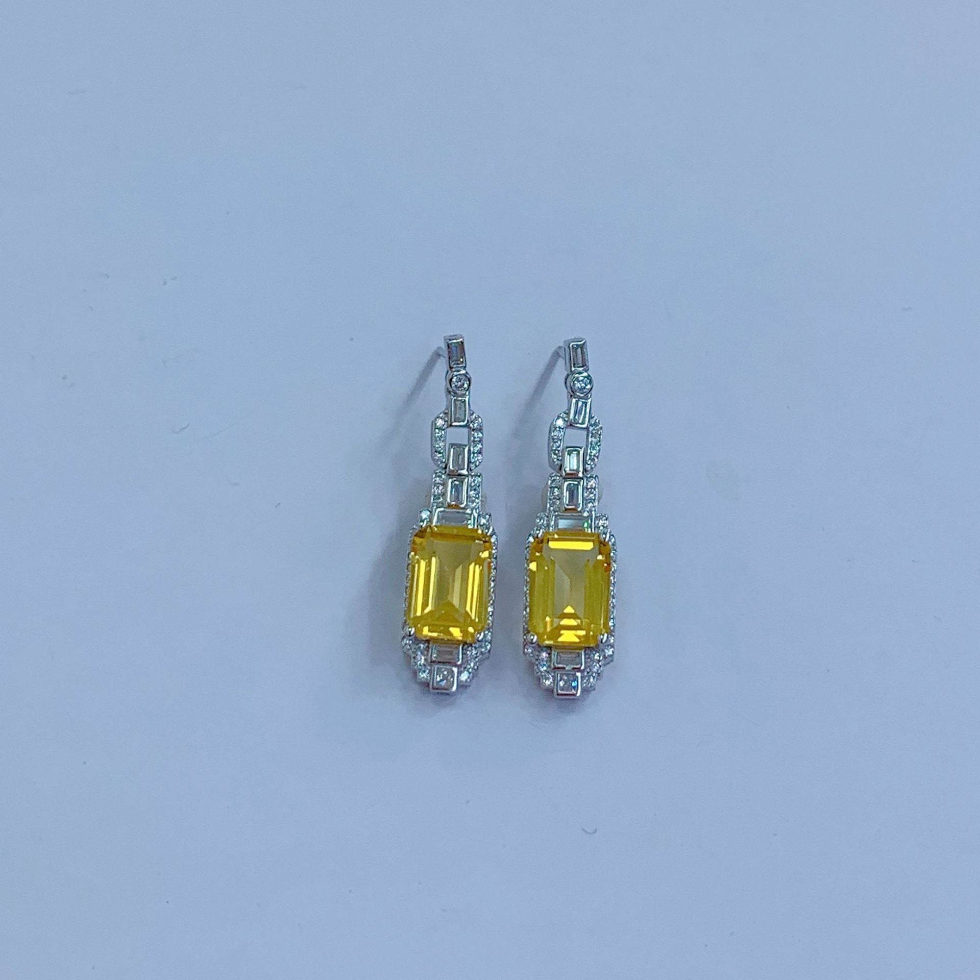 S925 Silver Platinum Plated Inlaid 7*10mm*2 Yellow Crystal French Niche Earrings