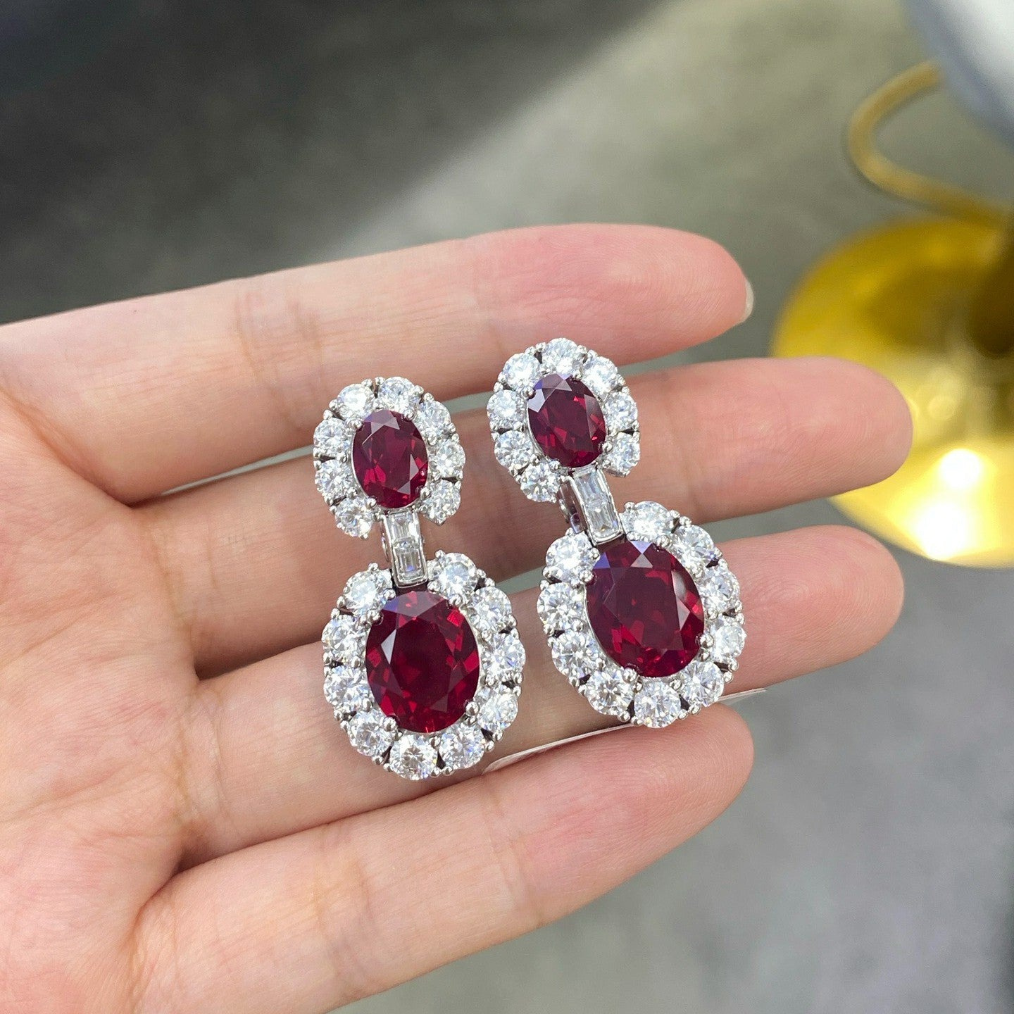 French Retro Style S925 Sterling Silver Cultivated Sapphire Oval 5 Carat Earrings