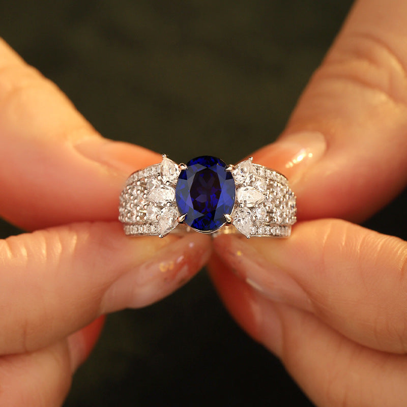 Nurtured Sapphire 1.5ct High Jewellery Royal Blue Oval S925 Silver Gold Plated Ring