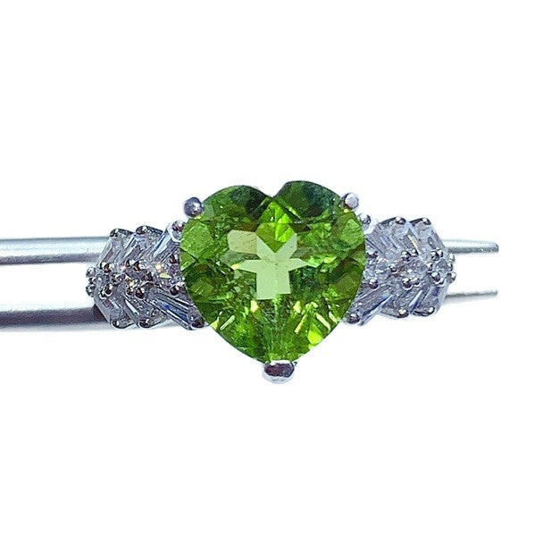 Natural Peridot S925 Sterling Silver Love Heart Ring