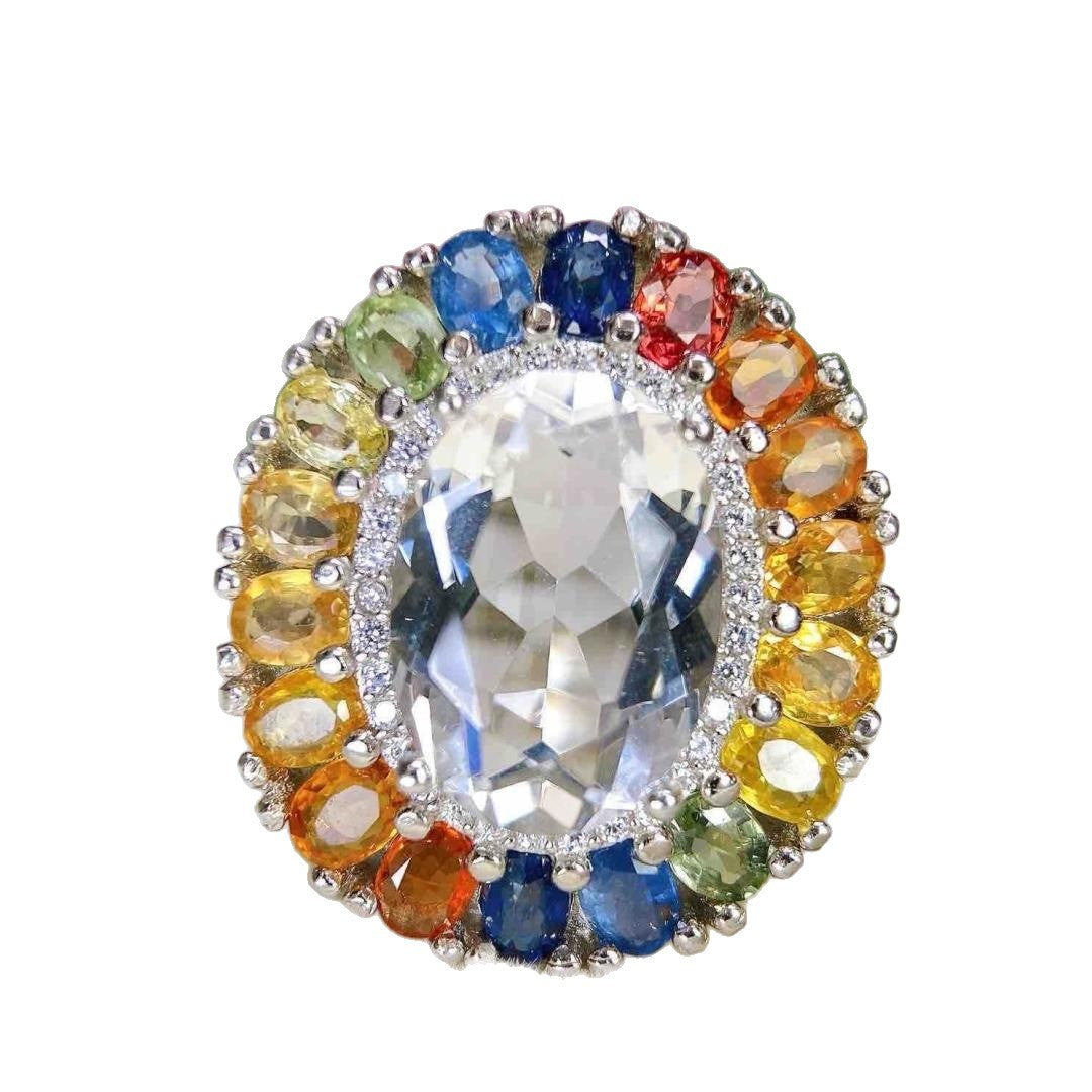 s925 Silver White Crystal Ring Super Large Luxury Open Ring