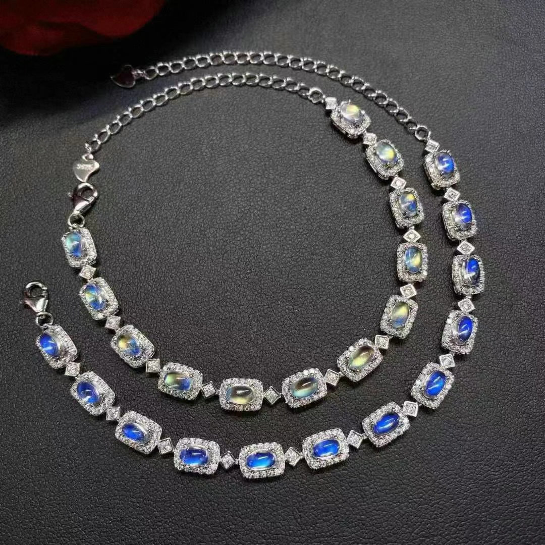 Bracelet en pierre de lune naturelle, design tendance, incrusté d'argent S925, bracelet femme simple en pierre de lune 