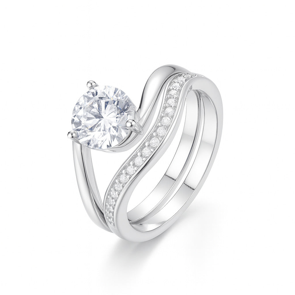 Ensemble de bagues vintage haut de gamme en argent sterling S925 et moissanite, serties de moissanite ronde. 