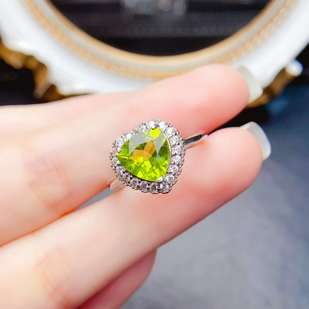 S925 Silver Inlaid Main Stone 8*8 Natural Peridot Ring