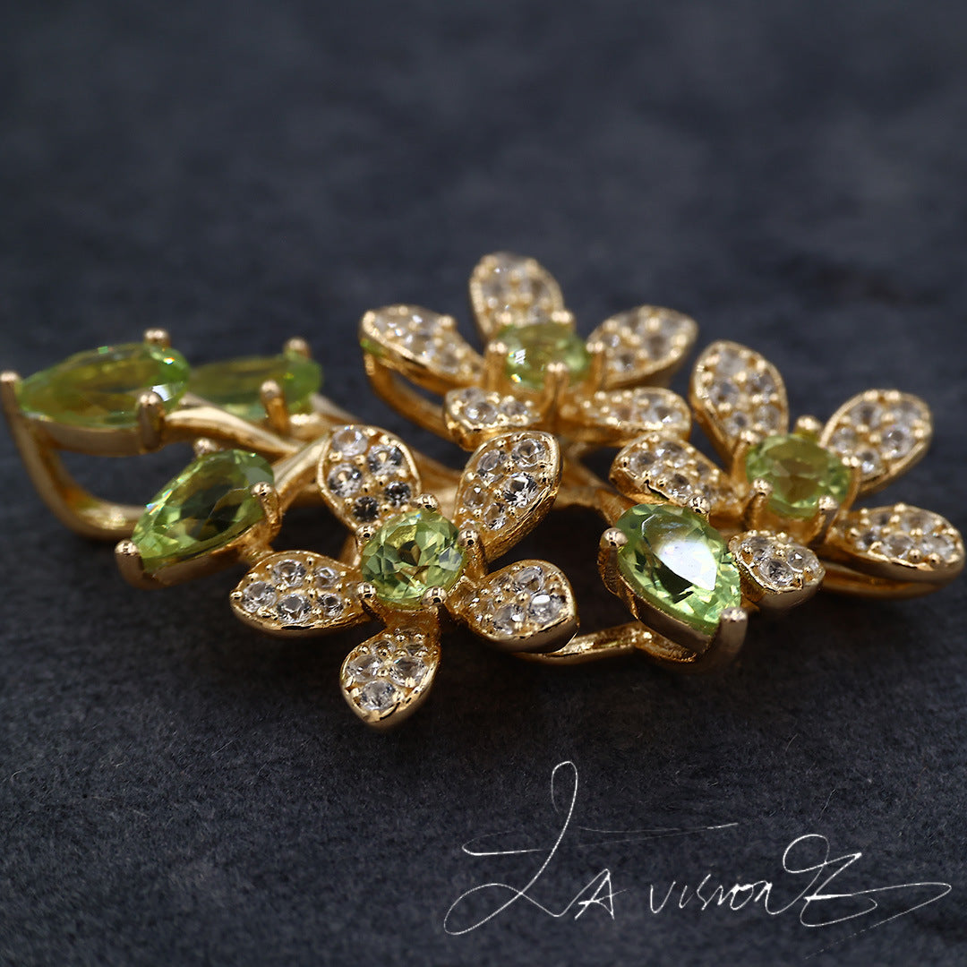 S925 Silver Inlaid Peridot Synthetic White Sapphire Pendant
