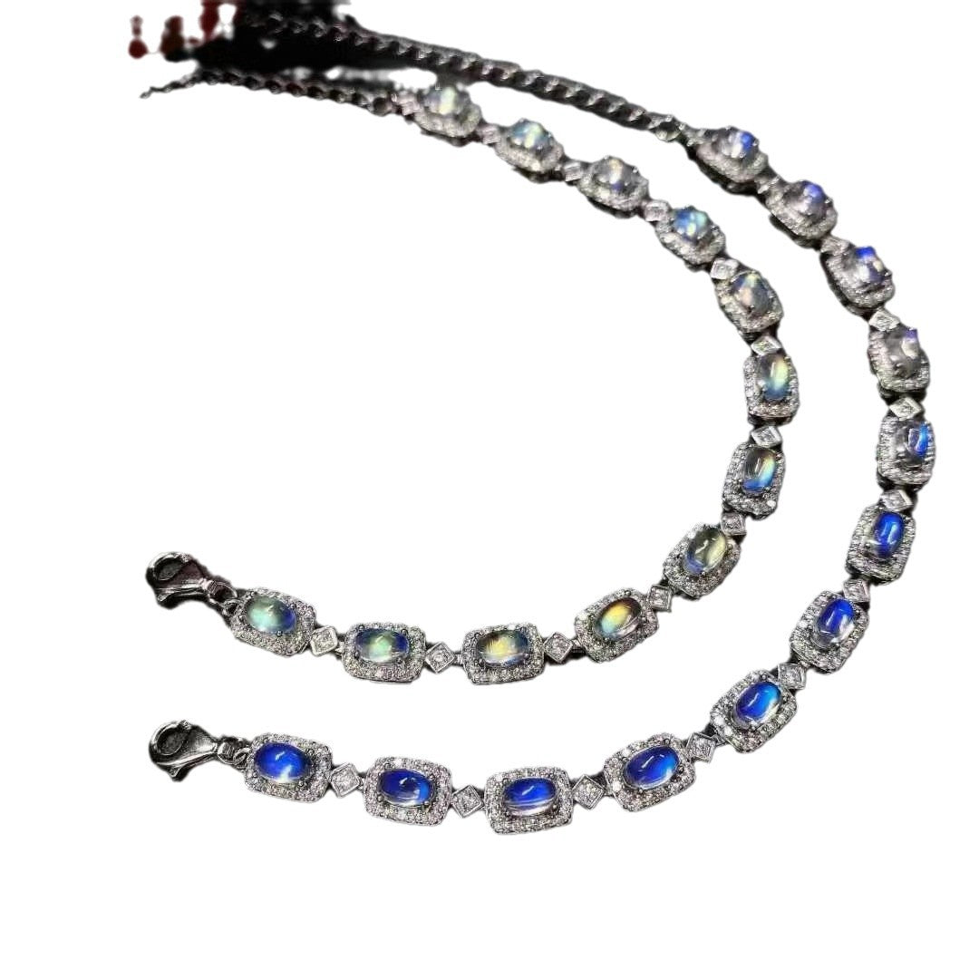 Bracelet en pierre de lune naturelle, design tendance, incrusté d'argent S925, bracelet femme simple en pierre de lune 