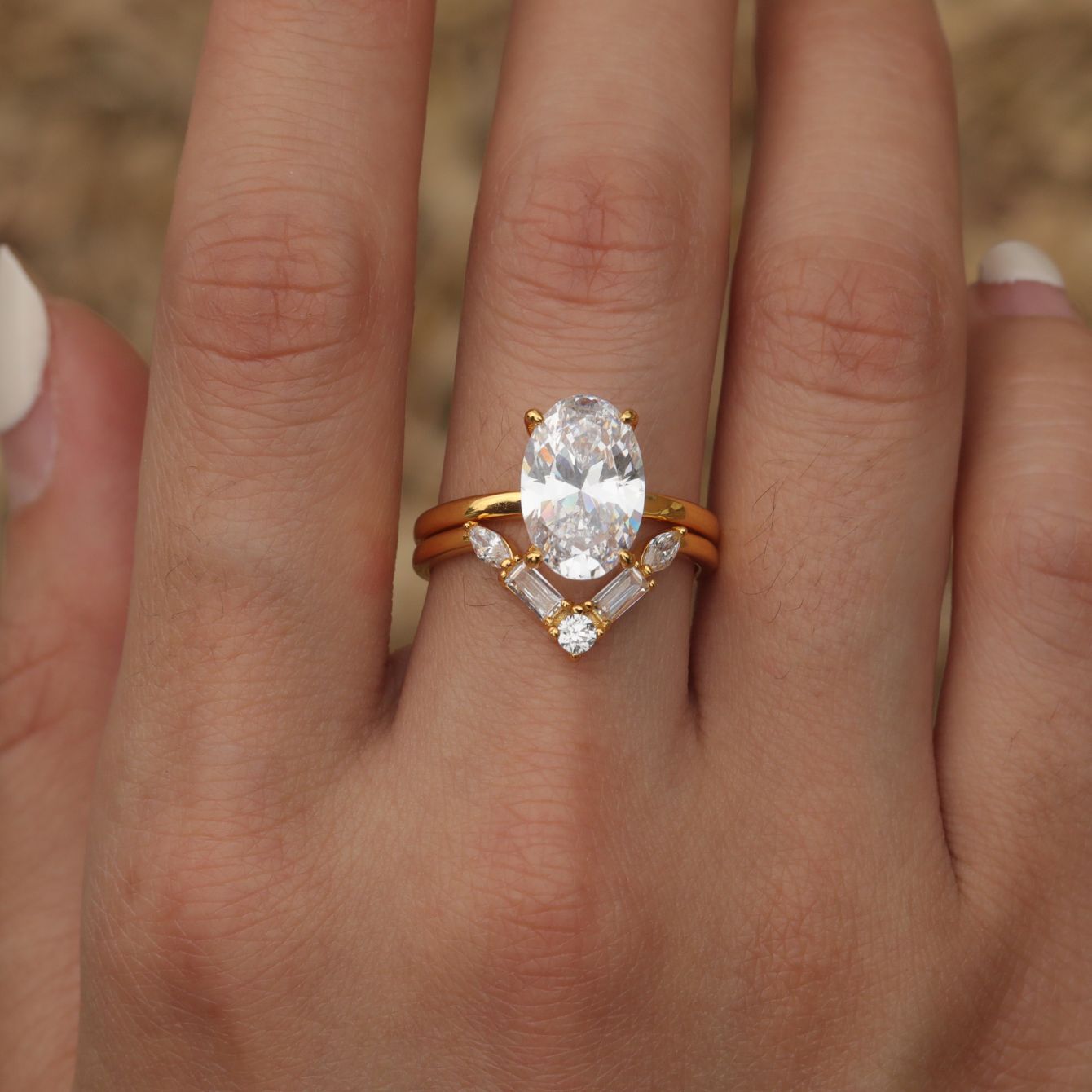 Bague en argent S925, ensemble deux pièces, pierre principale en moissanite de forme ovoïde, sertie sur un support indépendant, vente en gros. 