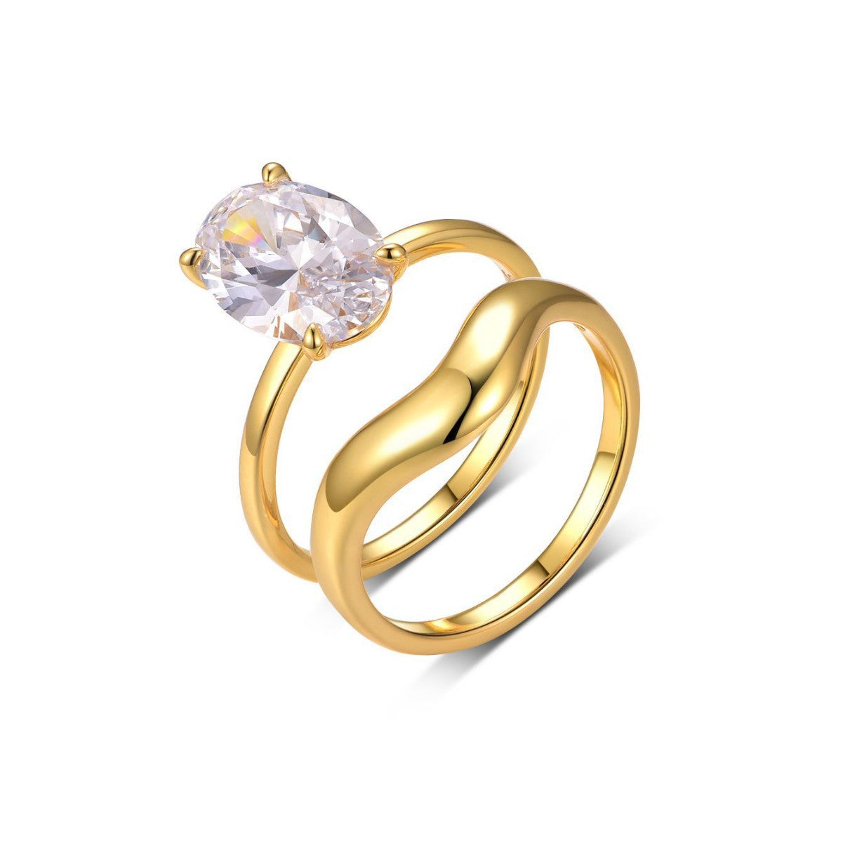 S925 Silver Moissanite Two-Piece Oval Ring Set for Women, Smooth Minimalist Stackable Design, Hot Selling