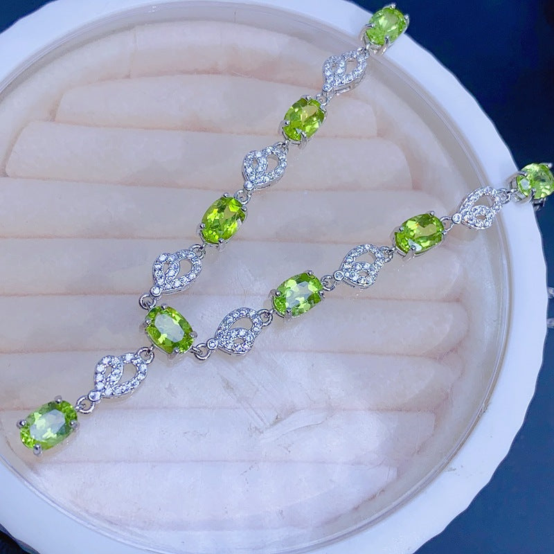 Natural Peridot Necklace Main Stone 5*7mm Collarbone Chain