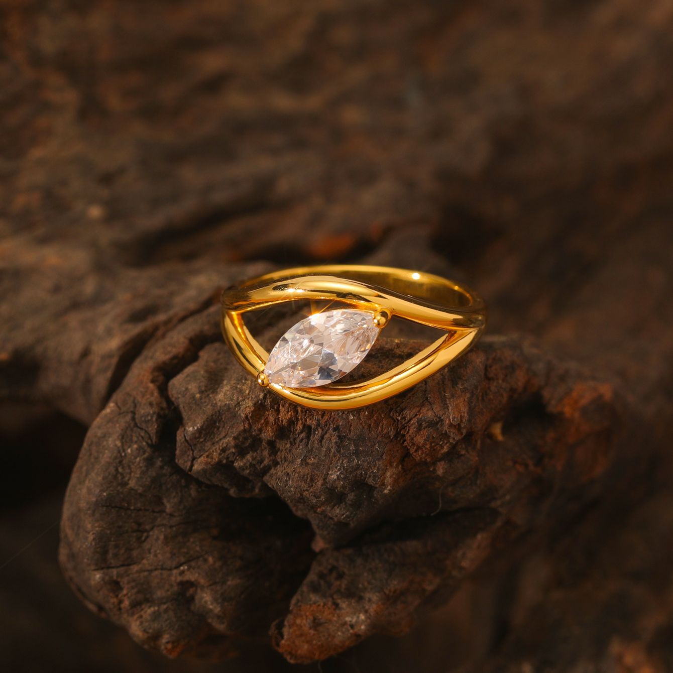 S925 Silver Horse Eye Shape Moissanite Ring Simple Fashion Hollow Ring Amazon Bestseller